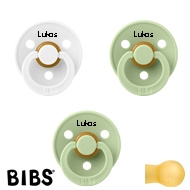 BIBS Colour Schnuller mit Namen, Gr. 2, 2 Pistachio, 1 White, Rund Latex, (3er Pack)